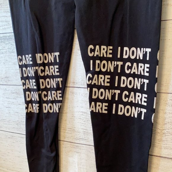 I DON'T CARE Rainbow Stretch Plus Size Black Leggings - Picture 9 of 10